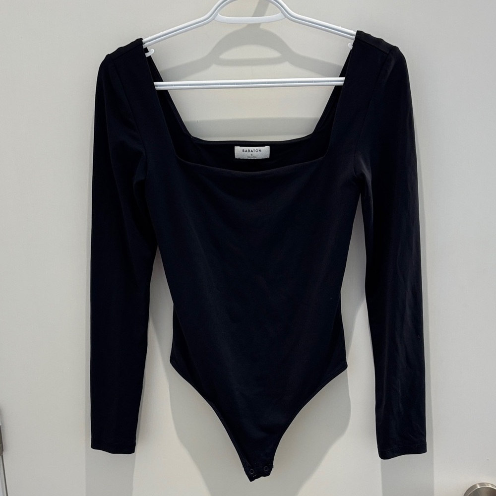 Aritzia Babaton Black Long Sleeve Square Neck Bodysuit